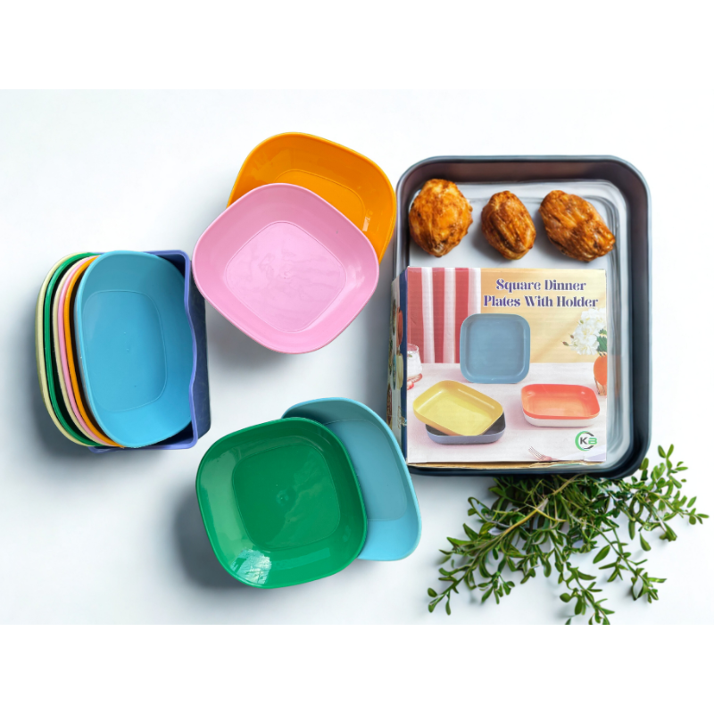 Square Dinner Plates with Holder